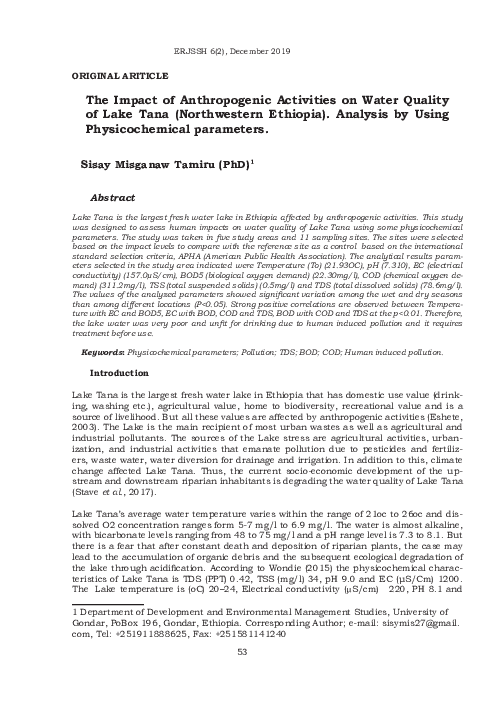 (PDF) The Impact of Anthropogenic Activities on Water Quality of Lake ...