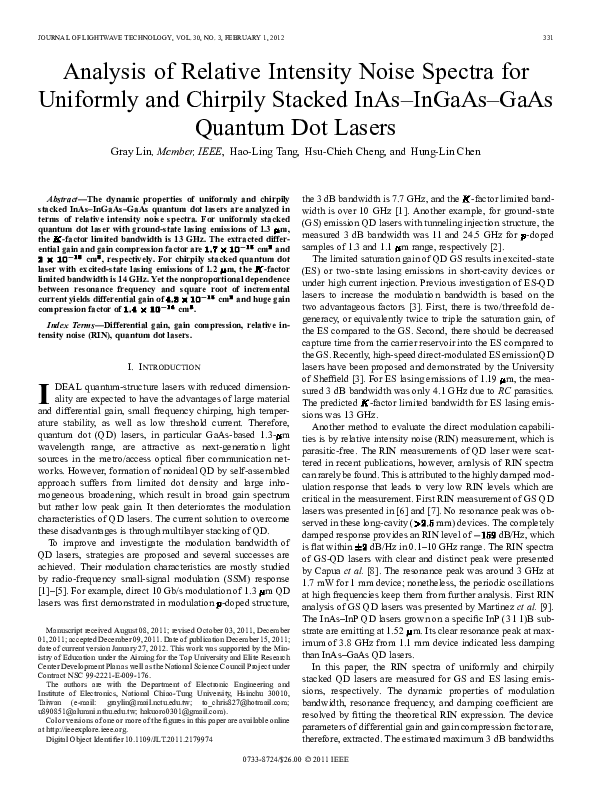 (PDF) Analysis of Relative Intensity Noise Spectra for Uniformly and ...