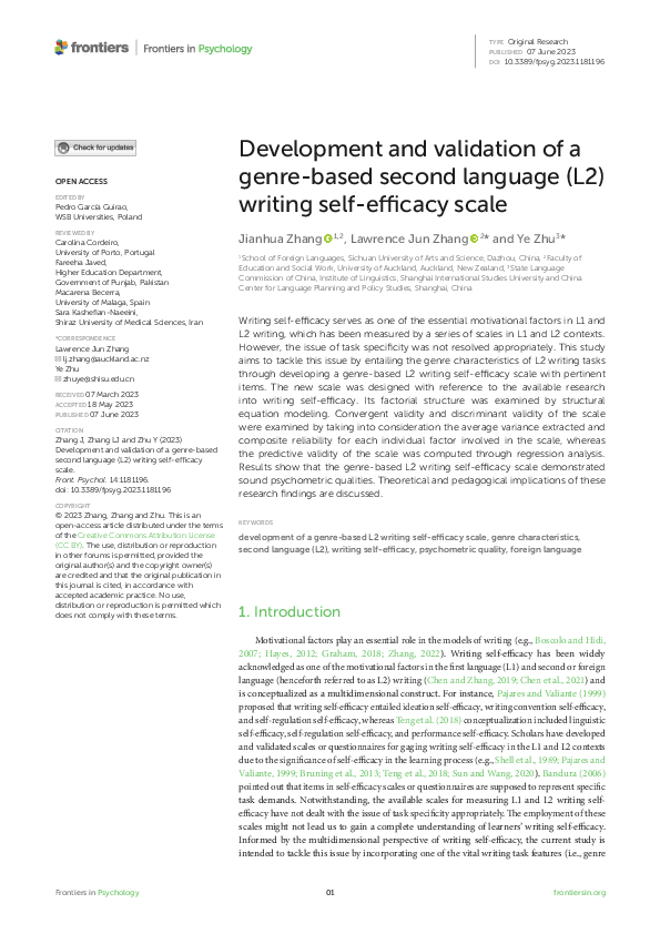 (PDF) Development and validation of a genre-based second language (L2 ...