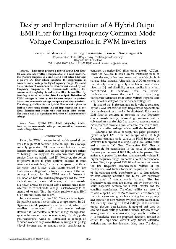 (PDF) Design and Implementation of A Hybrid Output EMI Filter for High ...