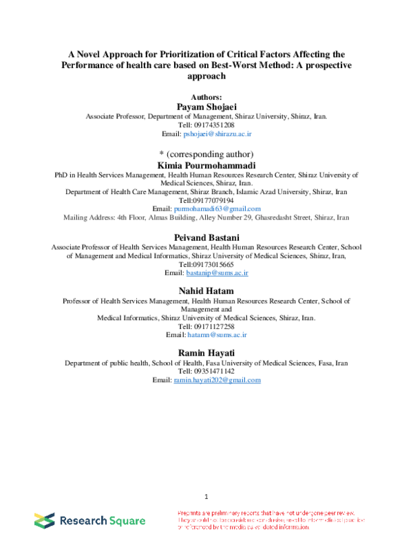 (PDF) A Novel Approach for Prioritization of Critical Factors Affecting ...