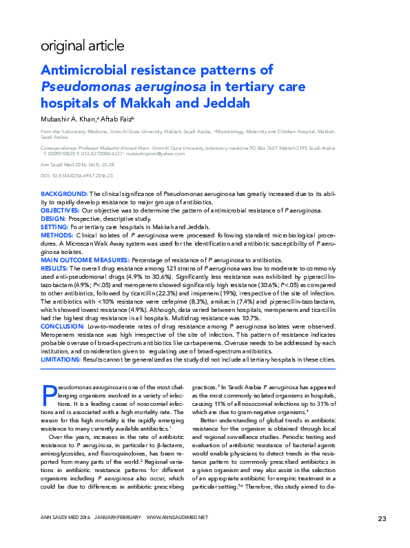 (PDF) Antimicrobial resistance patterns of Pseudomonas aeruginosa in ...