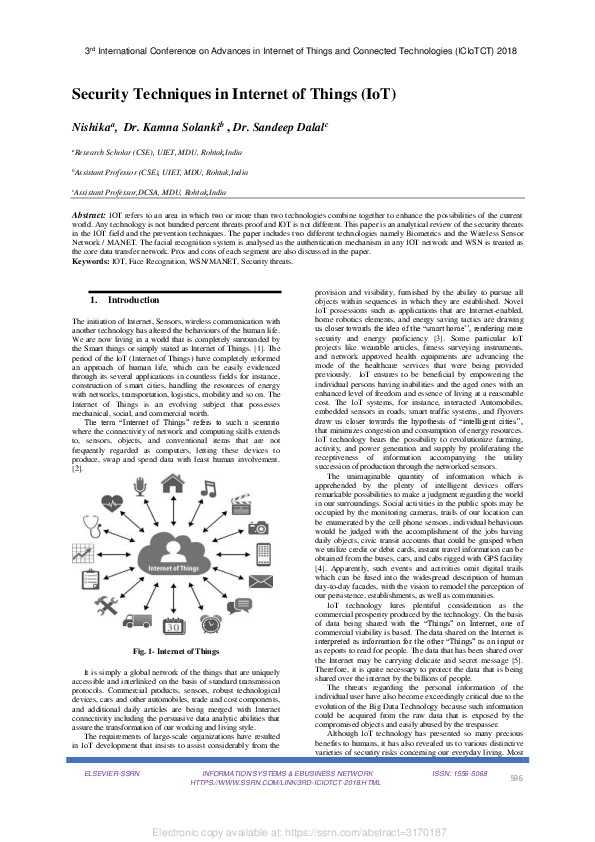(PDF) Security Techniques in Internet of Things (IoT)