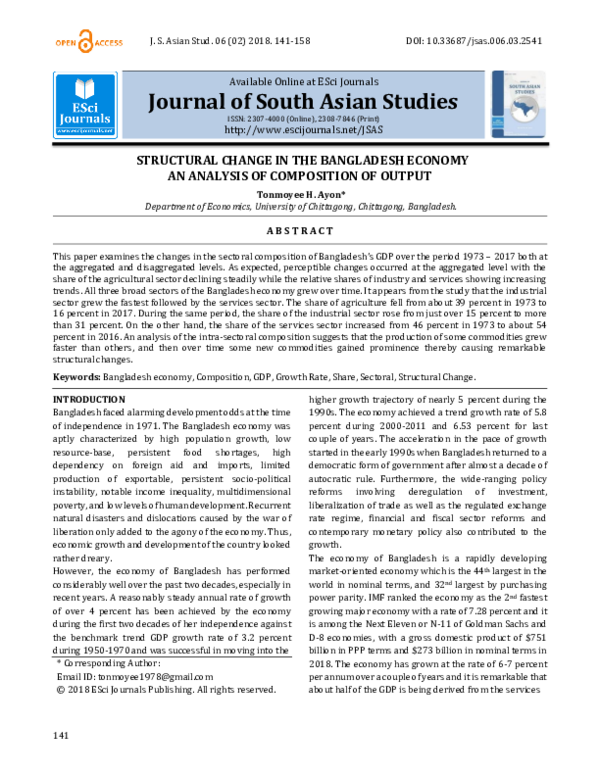 (PDF) Structural change in the Bangladesh economy: An analysis of ...