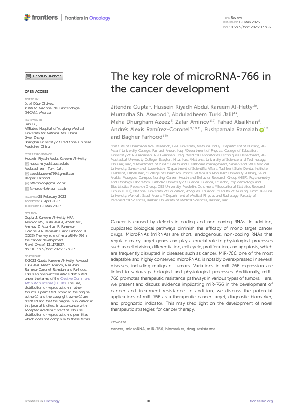 (PDF) The key role of microRNA-766 in the cancer development