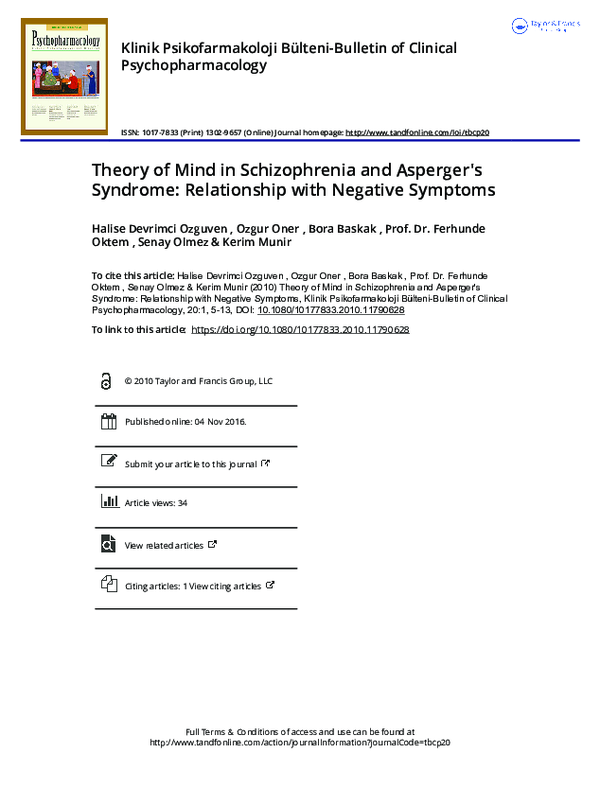 (PDF) Theory of Mind in Schizophrenia and Asperger's Syndrome ...