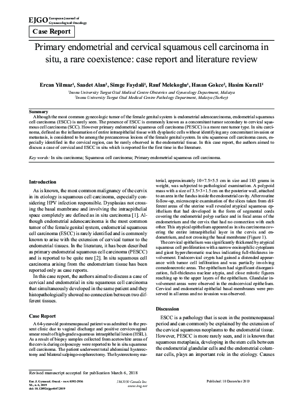 (PDF) Primary endometrial and cervical squamous cell carcinoma in situ ...