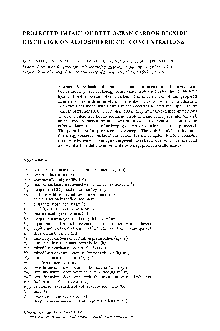 (PDF) Projected impact of deep ocean carbon dioxide discharge on ...