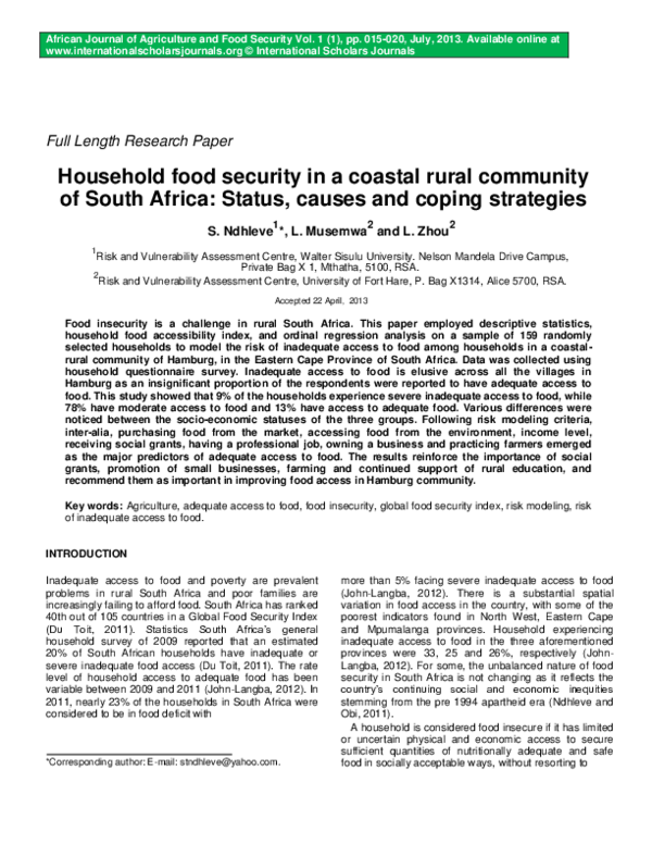 (PDF) Household food security in a coastal rural community of South ...