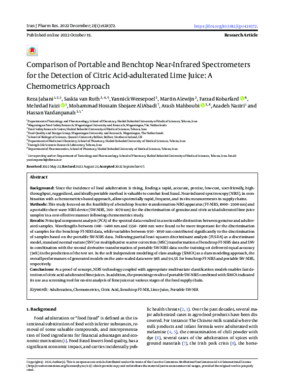 (PDF) Comparison of Portable and Benchtop Near-Infrared Spectrometers ...