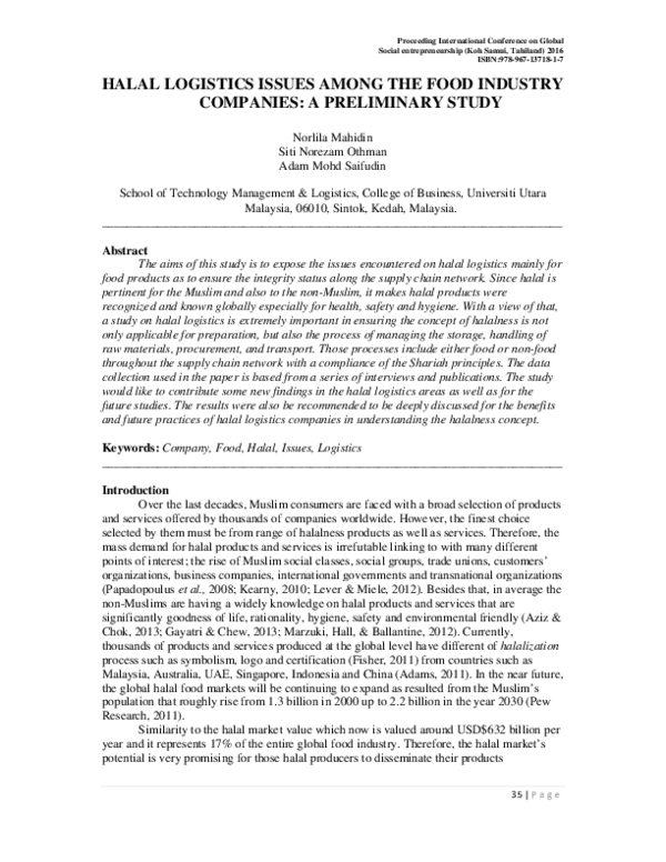 (PDF) Halal logistics issues among the food industry companies: A ...