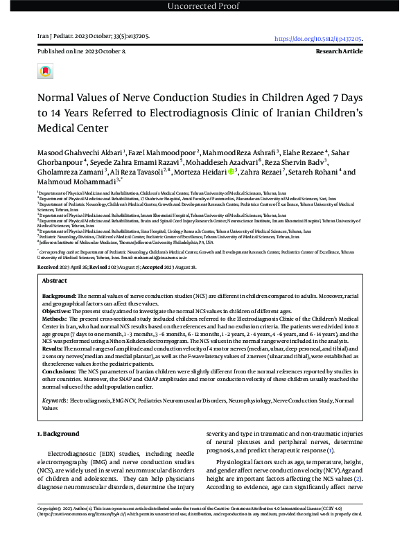 (PDF) Normal Values of Nerve Conduction Studies in Children Aged 7 Days ...