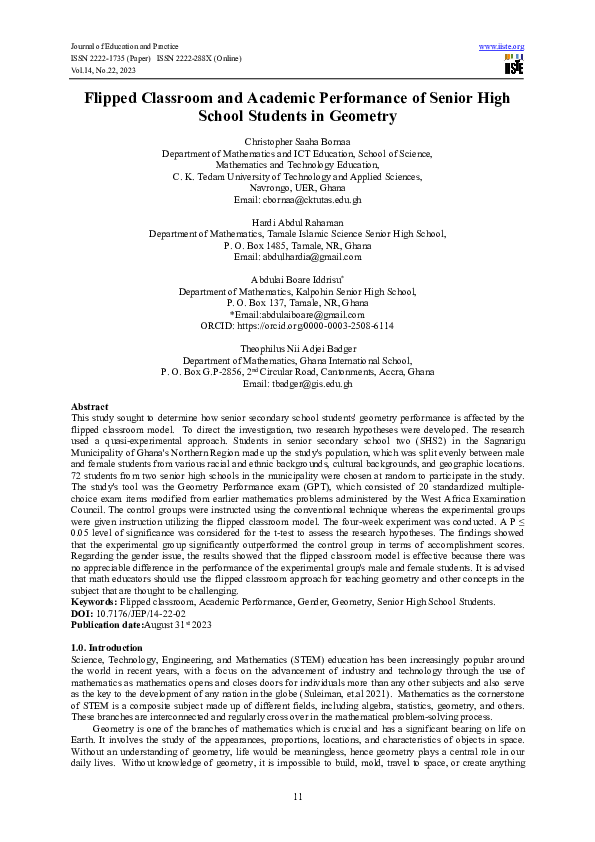 (PDF) Flipped Classroom and Academic Performance of Senior High School ...