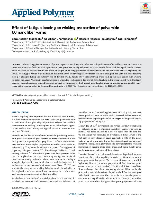 (PDF) Effect of fatigue loading on wicking properties of polyamide 66 ...