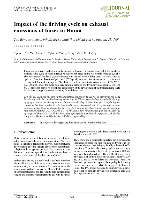 (PDF) Impact of the driving cycle on exhaust emissions of buses in Hanoi