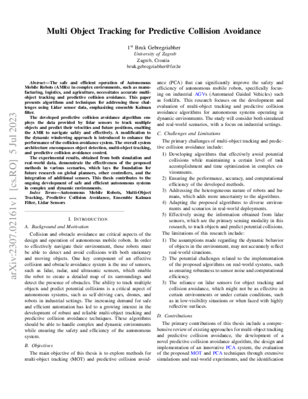 (PDF) Multi Object Tracking for Predictive Collision Avoidance