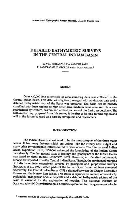 (PDF) Detailed Bathymetric Surveys in the Central Indian Basin