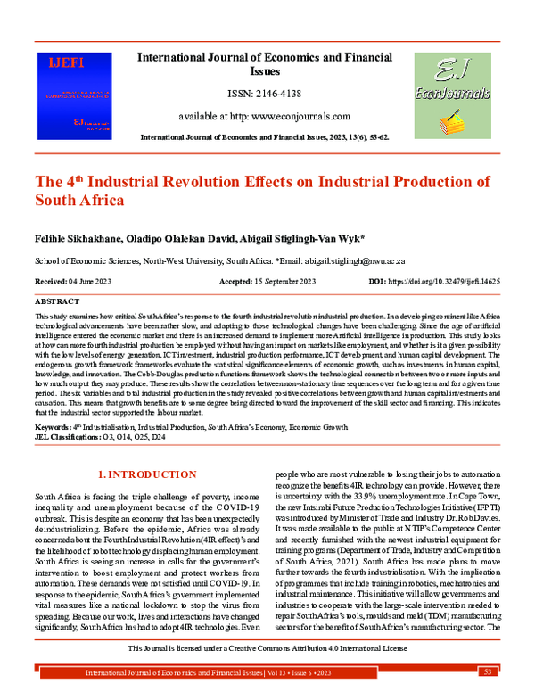 (PDF) The 4th Industrial Revolution Effects on Industrial Production of ...