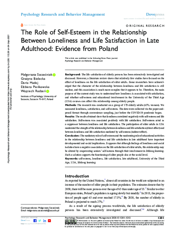 (PDF) The Role of Self-Esteem in the Relationship Between Loneliness ...