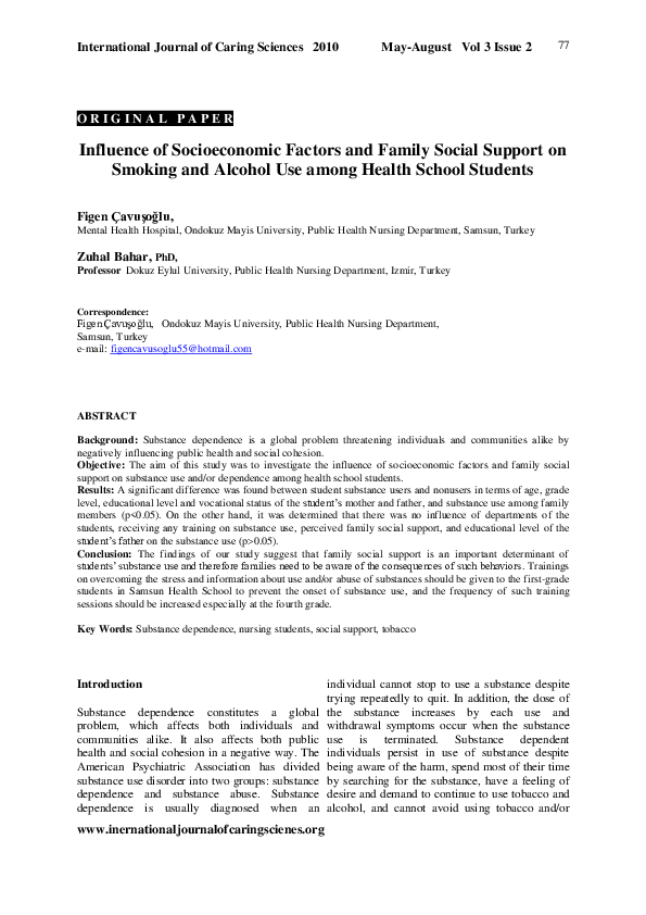 (PDF) Influence of Socioeconomic Factors and Family Social Support on ...