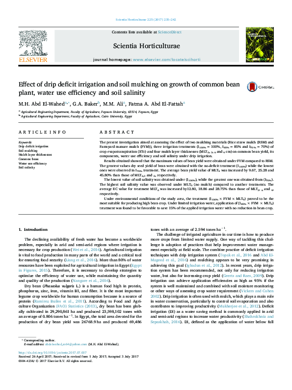 (PDF) Effect of drip deficit irrigation and soil mulching on growth of ...