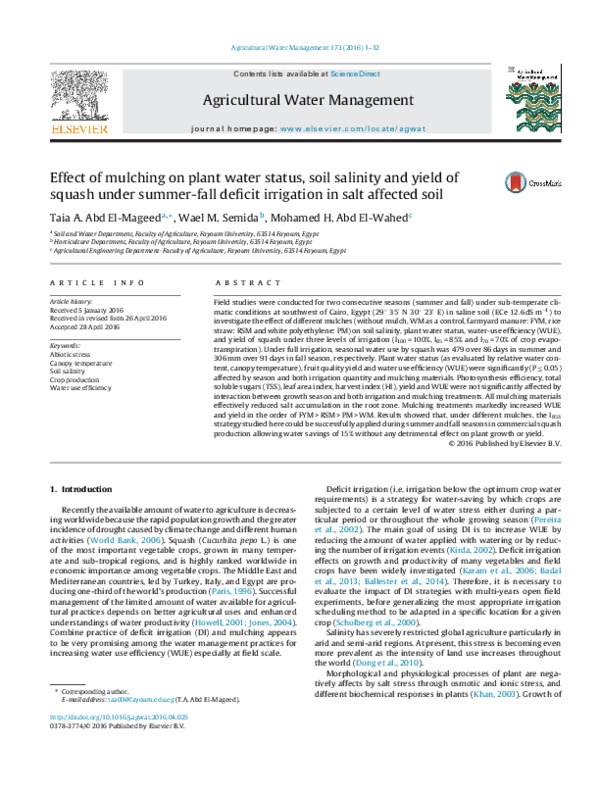 (PDF) Effect of mulching on plant water status, soil salinity and yield ...