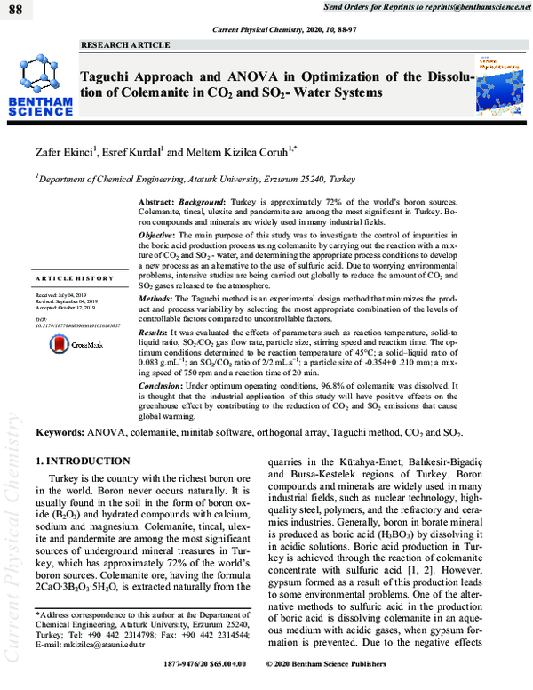(PDF) Taguchi Approach and ANOVA in Optimization of the Dissolution of ...