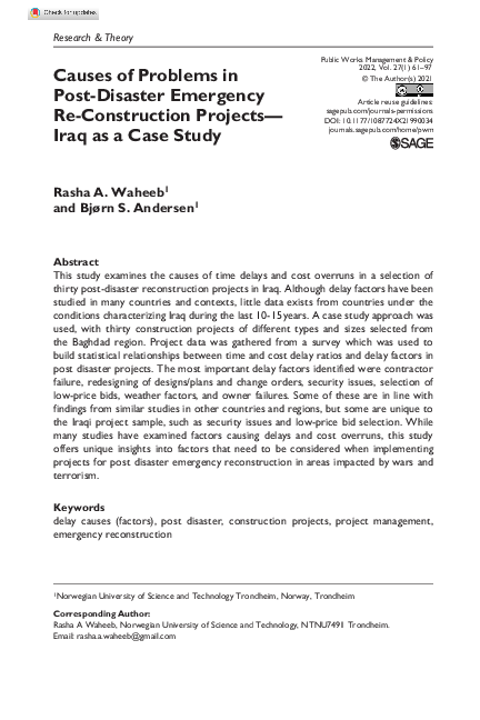 (PDF) Causes of Problems in Post-Disaster Emergency Re-Construction ...