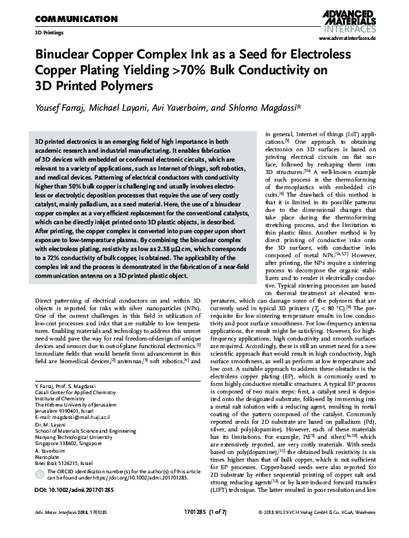 (PDF) Binuclear Copper Complex Ink as a Seed for Electroless Copper ...