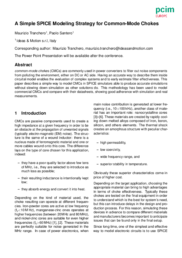 (PDF) A Simple SPICE Modeling Strategy for Common-Mode Chokes