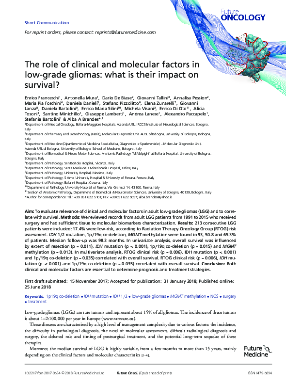 (PDF) The role of clinical and molecular factors in low-grade gliomas ...