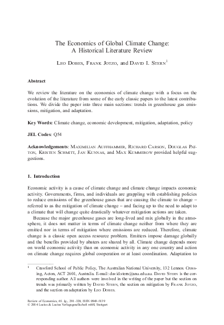 (PDF) The Economics of Global Climate Change: A Historical Literature ...