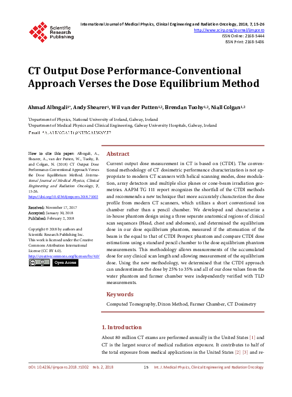 (PDF) CT Output Dose Performance-Conventional Approach versus the Dose ...