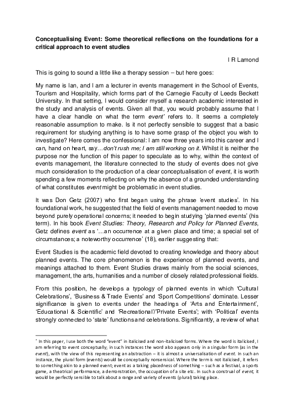 (PDF) Conceptualising Event: Some theoretical reflections on the ...