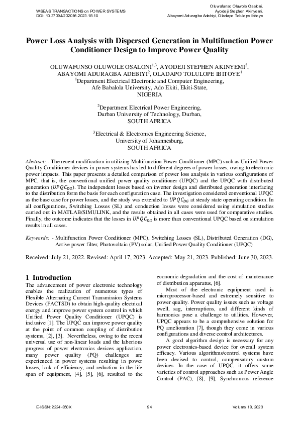 (PDF) Power Loss Analysis with Dispersed Generation in Multifunction ...