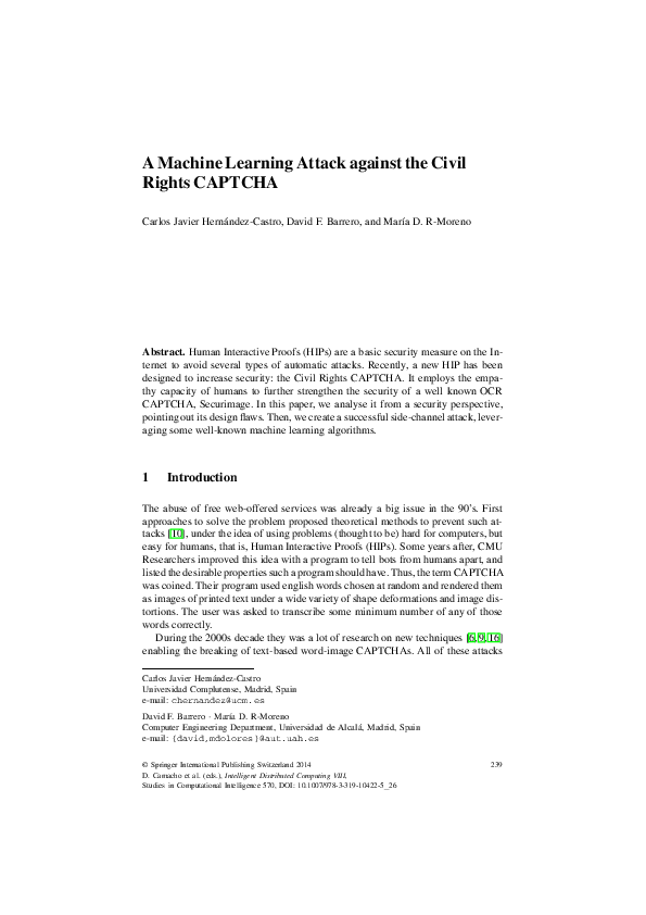 (PDF) A Machine Learning Attack against the Civil Rights CAPTCHA