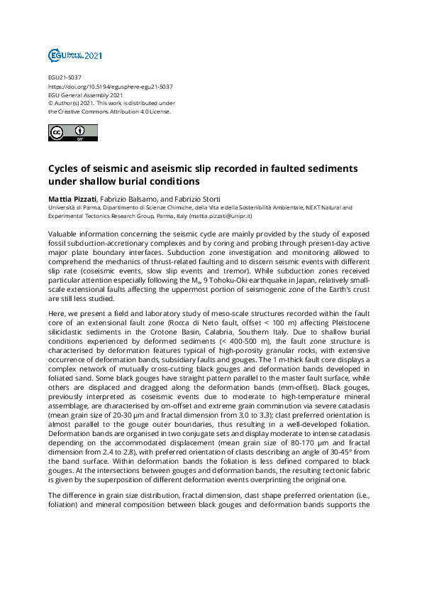 (PDF) Cycles of seismic and aseicmic slip recorded in faulted sediments ...