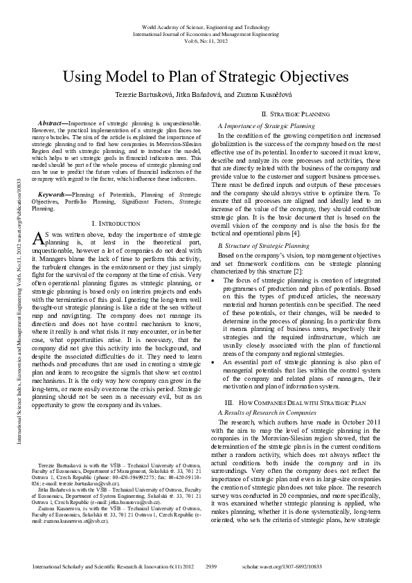 (PDF) Using Model to Plan of Strategic Objectives