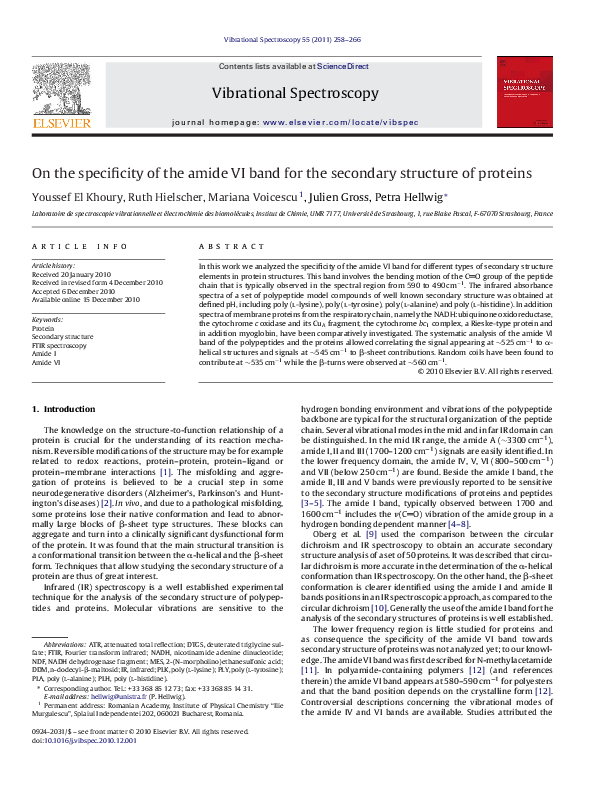 (PDF) On the specificity of the amide VI band for the secondary ...