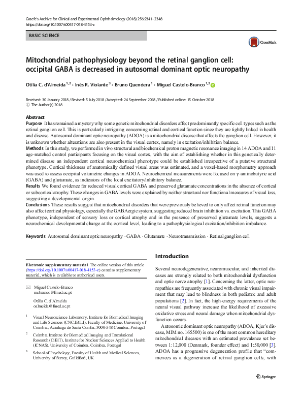 Pdf Mitochondrial Pathophysiology Beyond The Retinal Ganglion Cell