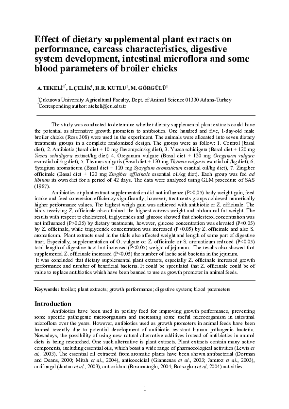 (PDF) Effect of dietary supplemental plant extracts on performance ...