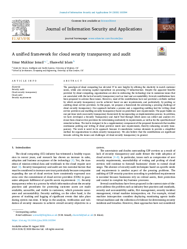 (PDF) A unified framework for cloud security transparency and audit