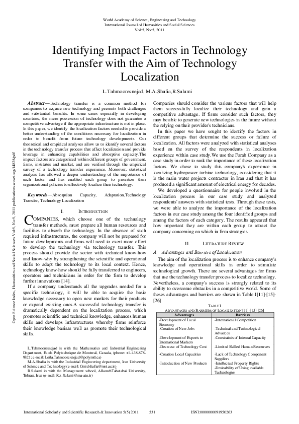 (PDF) Identifying Impact Factors in Technology Transfer with the Aim of ...