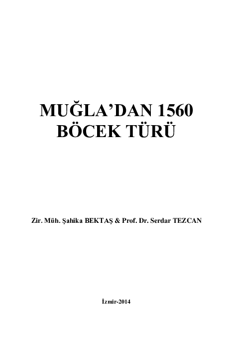 (PDF) 1560 Insect species from Mugla, Turkey / Mugla'dan 1560 Böcek Türü