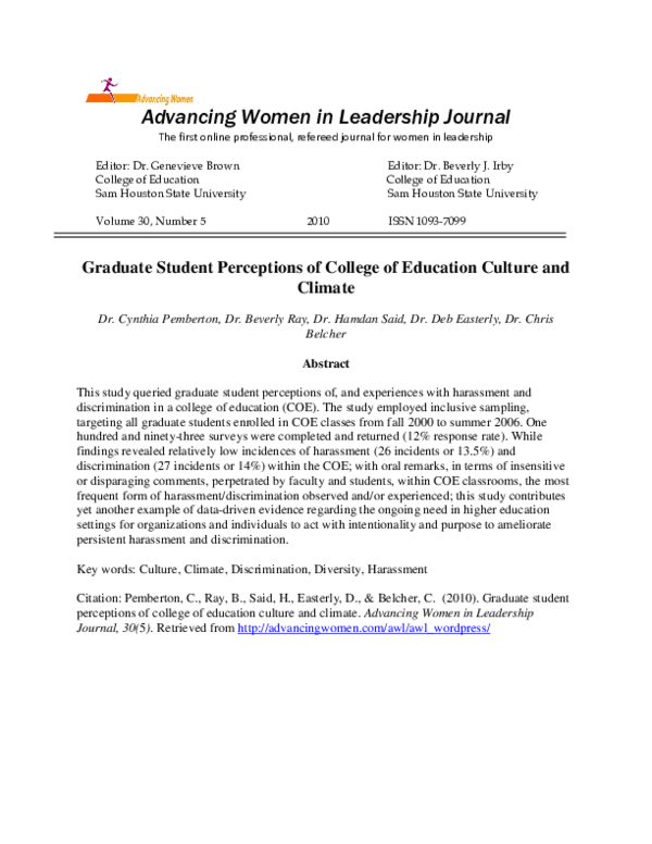 (PDF) Graduate Student Perceptions of College of Education Culture and ...