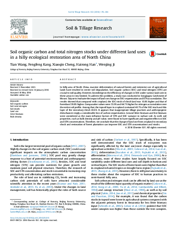 (PDF) Soil Organic Carbon and Total Nitrogen Stocks Under Different ...
