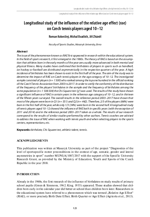 (PDF) Longitudinal Study of the Influence of the Relative Age Effect ...