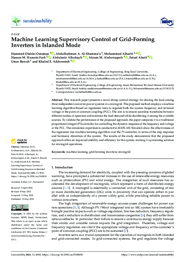 (PDF) Machine Learning Supervisory Control of Grid-Forming Inverters in ...