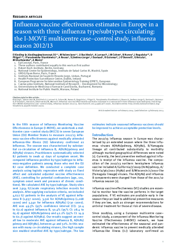(PDF) Influenza vaccine effectiveness estimates in Europe in a season ...