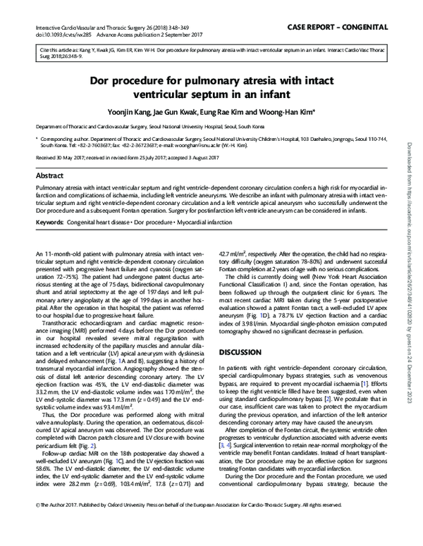 (PDF) Dor procedure for pulmonary atresia with intact ventricular ...